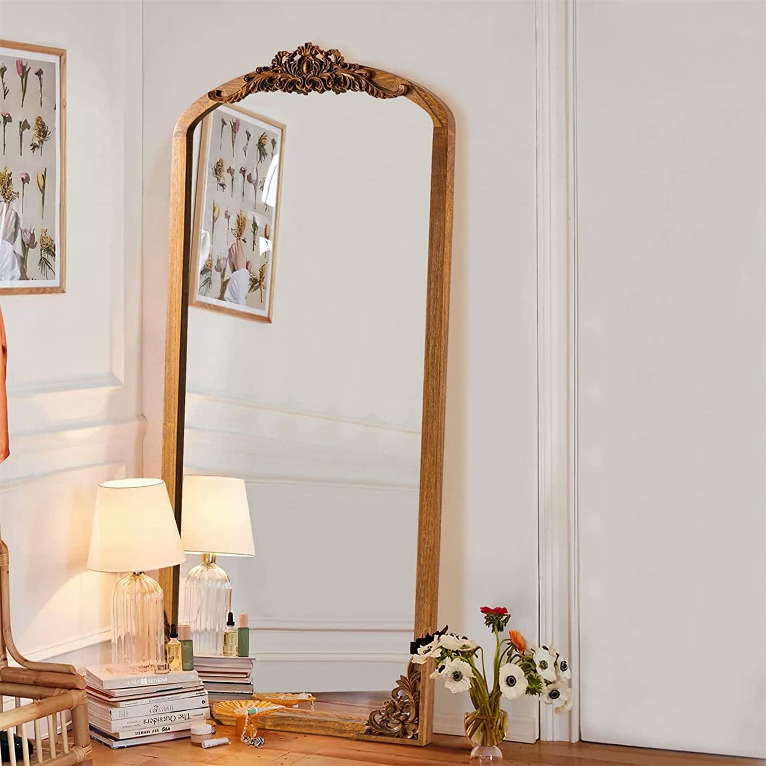 Wooden Arch Mirror Full Length Mirror Vintage Decorative Mirror For Living Room Bedroom 21"X 64" - 金色 - 查看 1