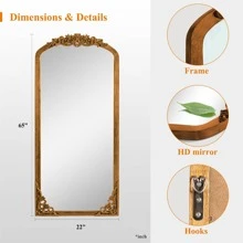 Wooden Arch Mirror Full Length Mirror Vintage Decorative Mirror For Living Room Bedroom 21"X 64" - 金色 - 查看 5