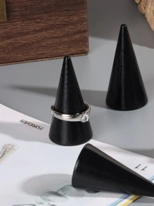Soporte De Exhibición De Anillo De Forma Cónica De Madera Maciza Negra Para Encimeras, Soporte De Almacenamiento Organizador De Joyería Con Adorno De Decoración - Negro - Ver 5