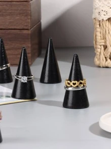Soporte De Exhibición De Anillo De Forma Cónica De Madera Maciza Negra Para Encimeras, Soporte De Almacenamiento Organizador De Joyería Con Adorno De Decoración - Negro - Ver 3