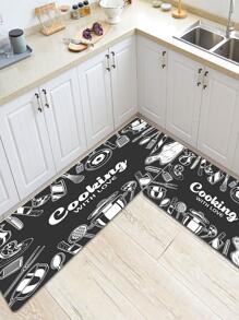 1 Dụng Cụ Nhà Bếp & Chữ Đồ Họa Thảm Nhà Bếp Chống Trơn Trượt Polyester Thảm Nhà Bếp Cho Nhà Bếp - màu đen - Xem 4