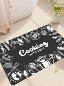 1 Dụng Cụ Nhà Bếp & Chữ Đồ Họa Thảm Nhà Bếp Chống Trơn Trượt Polyester Thảm Nhà Bếp Cho Nhà Bếp - màu đen - Xem 3