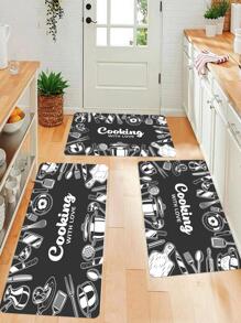 1 Dụng Cụ Nhà Bếp & Chữ Đồ Họa Thảm Nhà Bếp Chống Trơn Trượt Polyester Thảm Nhà Bếp Cho Nhà Bếp - màu đen - Xem 1