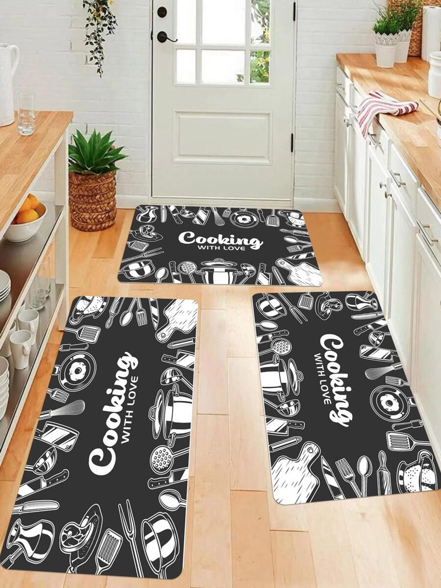 1 Dụng Cụ Nhà Bếp & Chữ Đồ Họa Thảm Nhà Bếp Chống Trơn Trượt Polyester Thảm Nhà Bếp Cho Nhà Bếp - màu đen - Xem 1