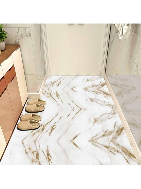 10pcs/set PVC Peel Stick Floor Tile, Modern Marble Pattern Removable