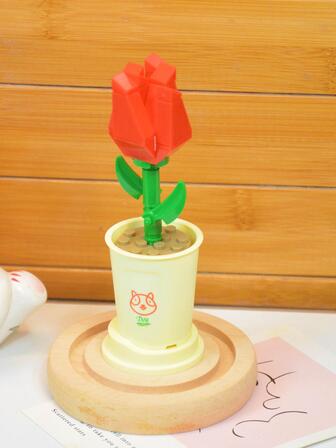 1套綠色多肉植物花束拼裝玩具套裝,可拼裝出真實持久的鮮花效果