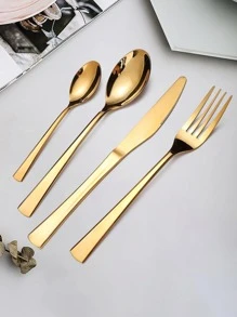 4 piezas/set de acero inoxidable Cuchara & Tenedor & Cuchillo moderno unicolor Set cubiertos para cocina - Dorado - Ver 2