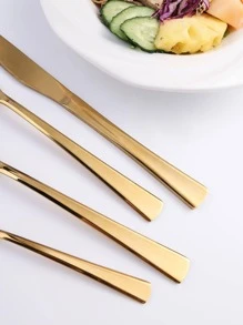 4 piezas/set de acero inoxidable Cuchara & Tenedor & Cuchillo moderno unicolor Set cubiertos para cocina - Dorado - Ver 5