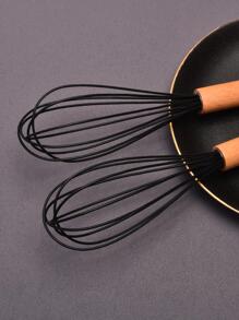 1入组木柄打蛋器，現代廚房用雙色打蛋器 - 黑色 - 查看 2