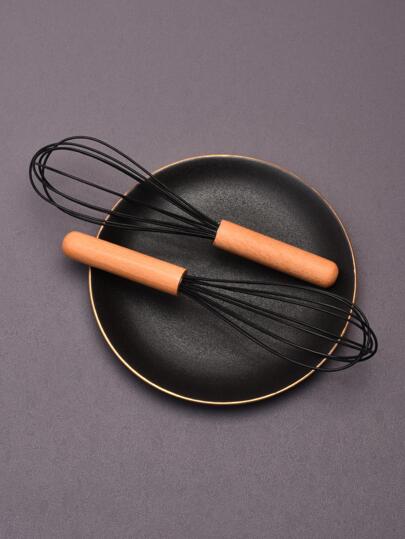 1pc Wooden Handle Whisk, Modern Two Tone Egg Beater For Kitchen
