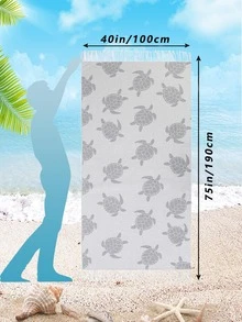 1入组海龜印花沙灘巾，超細纖維矩形旅行沙灘巾，適合游泳、潛水、夏季 - 黃色 - 查看 2