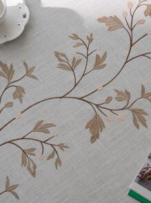 1pc Plant Embroidered Tassel Decor Tablecloth, Modern Fabric Decorative Table Cover For Home - Multicolor - View 5