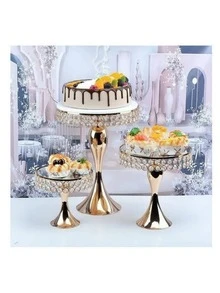 3pcs Bases De Pasteles Dorado-espejo Y Cristal Fantasía - Dorado - Ver 4