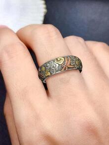 Nhẫn họa tiết chuồn chuồn & hoa - Màu Bạc Cổ - Xem 2