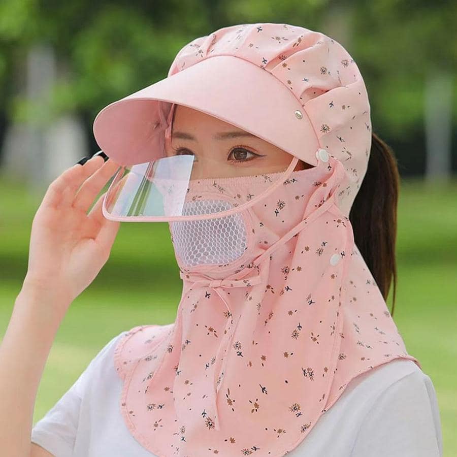 1pc Women Ditsy Floral Pattern Sun Protection Casual Hat With Face
