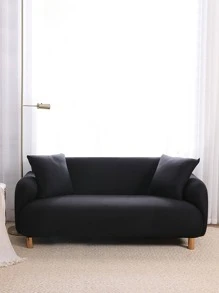 1入組素色彈力沙發套和1入組無填充物靠墊套，客廳用極簡主義滌綸沙發套和抱枕套 - 黑色 - 查看 1