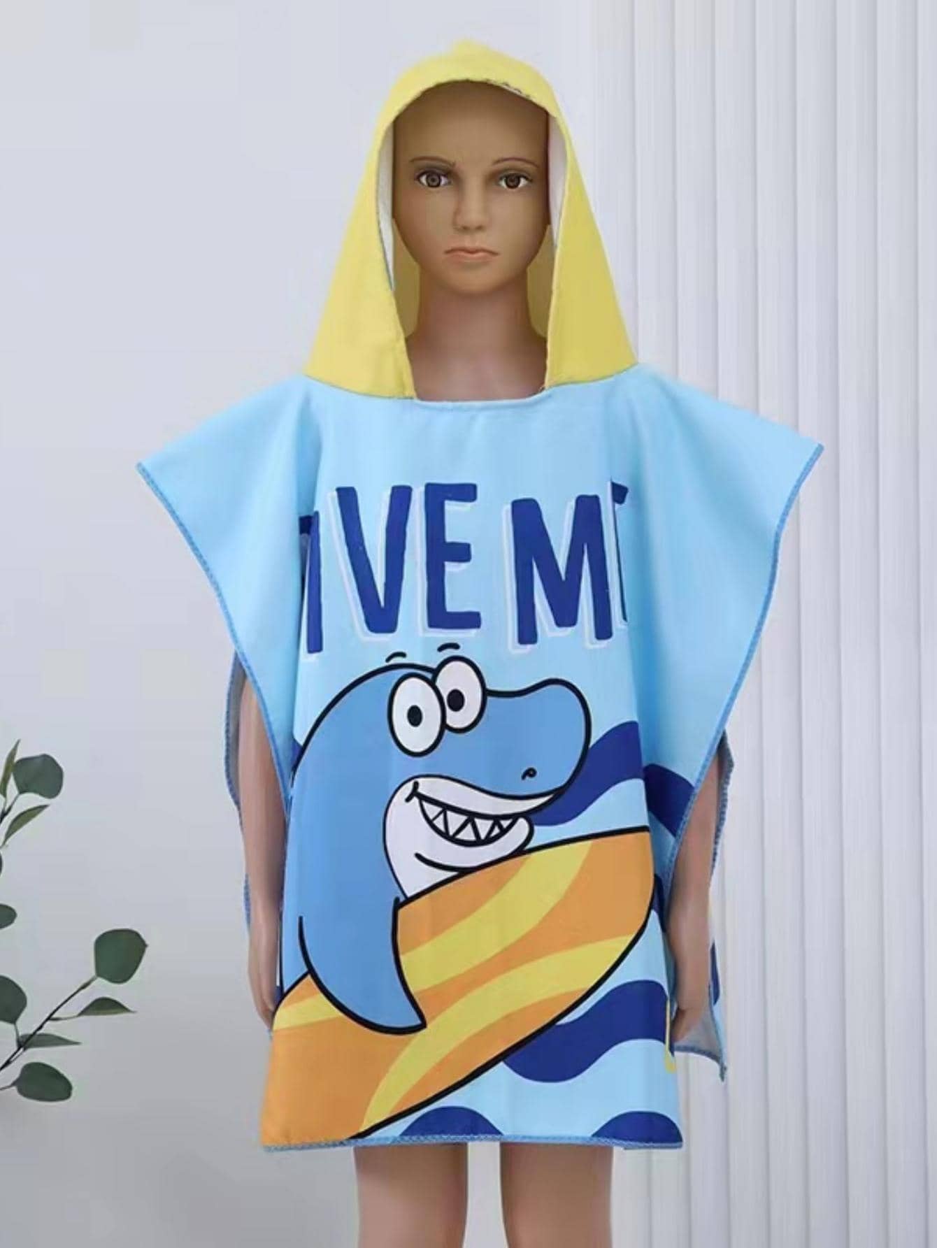 1入组鯊魚圖案兒童連帽浴巾，卡通超細纖維兒童連帽浴巾 - 彩色 - 查看 1