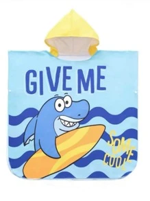 1入组鯊魚圖案兒童連帽浴巾，卡通超細纖維兒童連帽浴巾 - 彩色 - 查看 2