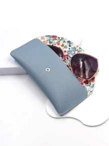 1 pieza Bolso de mujer con estampado floral y botón a presión de color caramelo en estilo bohemio, accesorio de moda para guardar gafas, regalo de San Valentín para mujeres - Azul - Ver 4