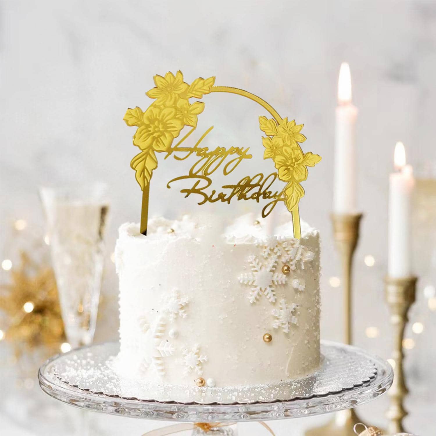 1 PMMA Bánh Trang Trí Hàng Đầu, Hoa Hiện Đại & Chữ Trang Trí Bánh Topper Cho Tiệc Sinh Nhật - Vàng - Xem 1