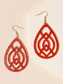 鏤空水滴形耳墜 - 紅色 - 查看 1