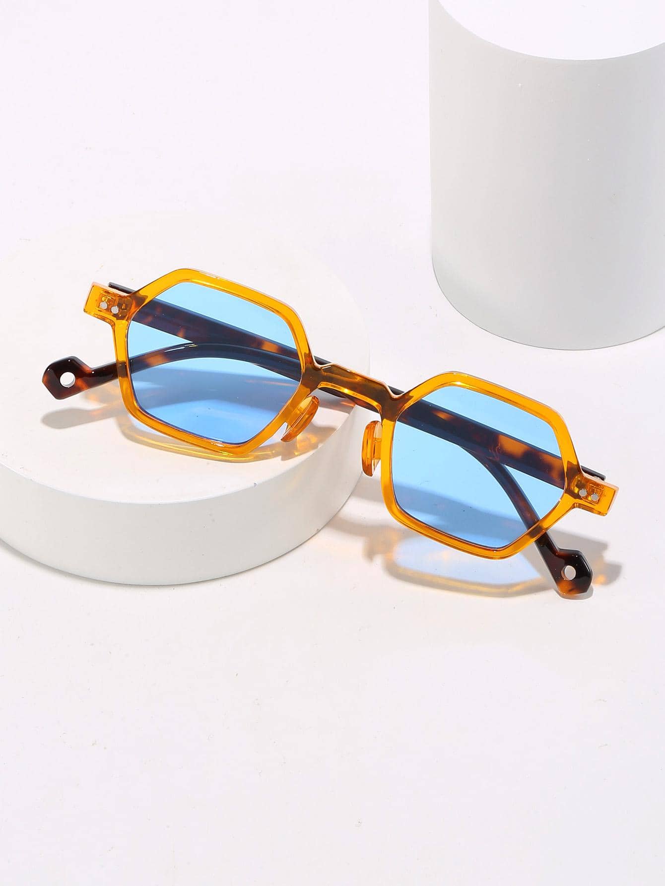 1副/多副男士朋克多边形眼镜，休闲户外沙滩派对眼镜 - 藍色 - 查看 1