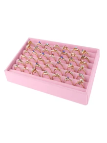1pc Non-Woven Fabric Jewelry Storage Box, Minimalist Solid Color Multi-Grid Jewelry Box For Home, Gift For Valentine's Day - Pink - View 7