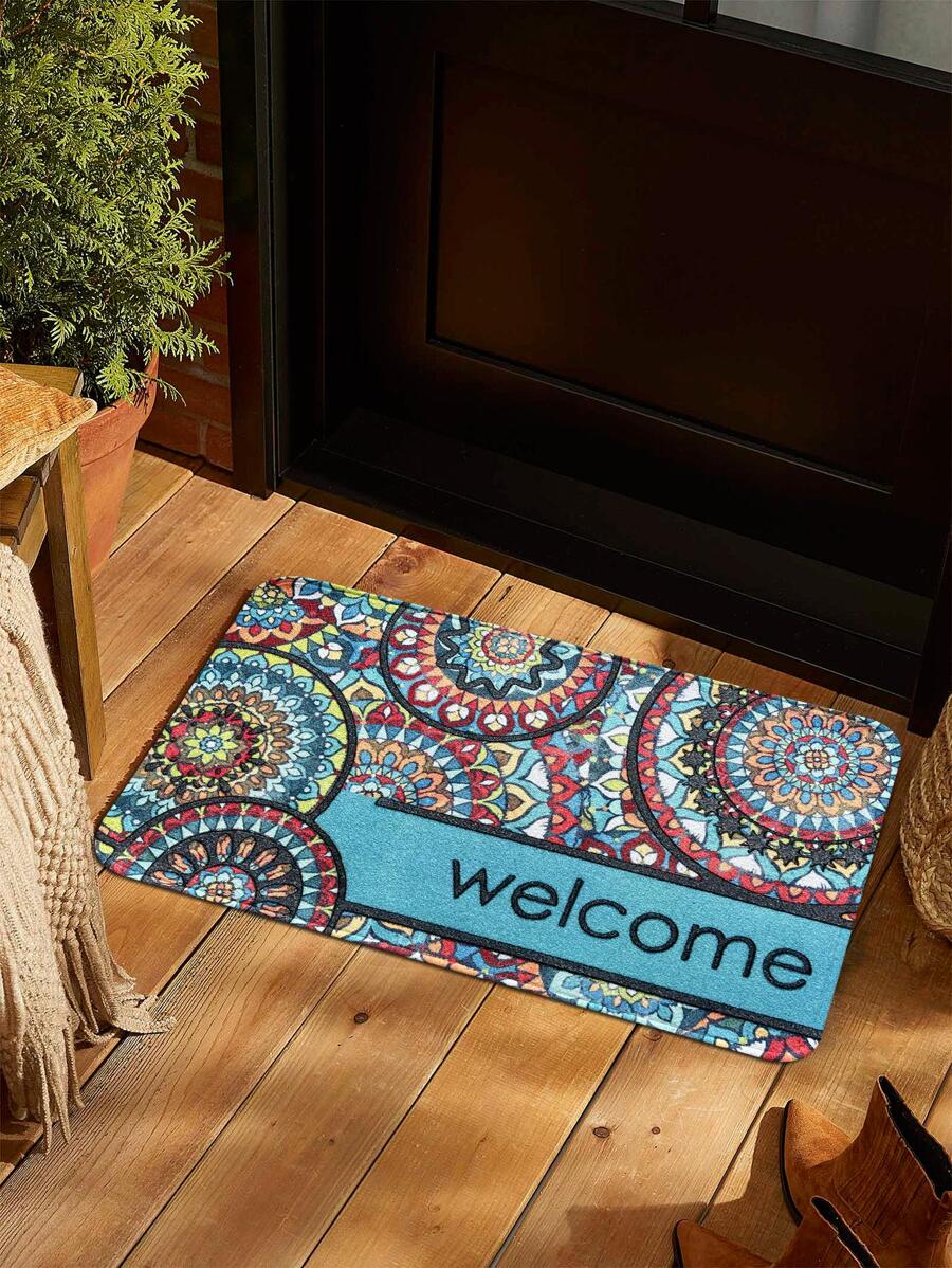 1pc Mandala Pattern Door Mat, Boho Polyester Indoor Outdoor Rug For Home - Multicolor - View 1