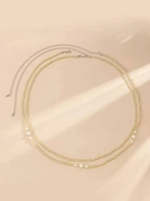 1入組鋅合金女士人造珍珠裝飾腰鏈適合女士適用於禮品 - 金色 - 查看 8