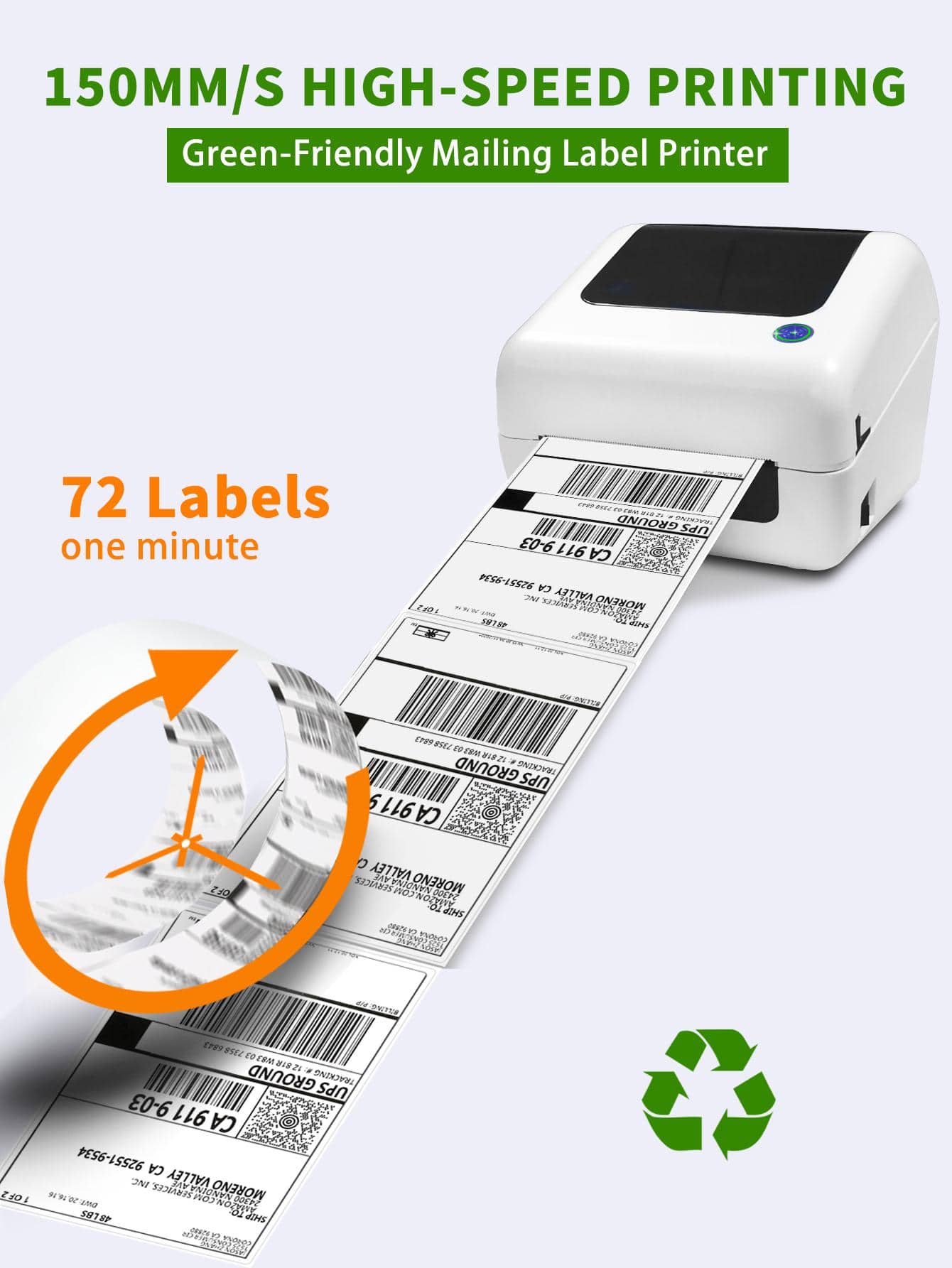 JADENS 168 Bluetooth Thermal Shipping Label Printer High Speed 4x6