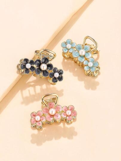 3 قطع مشبك شعر أنيق للنساء مزين بالزهور والخرز الاصطناعي، إكسسوارات شعر أنيقة لعيد الحب، مشابك شعر، مشابك فك الشعر، مشابك شعر للخريف والشتاء للنساء للملابس الرسمية