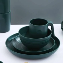 Plastic Dinnerware Set Of 16 Pieces, Unbreakable And Reusable Light Weight Plates Mugs Bowls Dishes Easy To Carry And Clean Microwave Safe Dishwasher Safe Service For 4, Including: 4 10 Inch Deep Plates, 4 9 Inch Deep Plates, 4 Soup Cereal Bowls, And 4 Mugs. Very Suitable For Picnics, Outdoor Activities, Poolside Activities, Travel, And Camping. Easy To Carry, Unbreakable, Durable, Unbreakable And Safe, Versatile, Dishwasher Safe: Easy To Clean, Dishwasher SafeThis Durable Material Is A Safer Alternative To Glass. Microwave Oven Safety. Multifunctional: These Plates Are Perfect For Eating Any Type Of Snack At Home Or Outdoors, In Cafes, Restaurants, Self-Service Areas, Parties, Events, Terraces, Poolsides, Picnics, Parks, Camping, Schools, And Even During Wilderness Trips Specifically Designed For Camping Or Travel, Making Them Easy To Carry. Safe To Use, Sturdy And Durable, With A Cutting Resistant Structure, No Need To Worry About Breakage After Falling - Dark Green - View 6