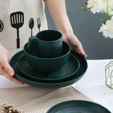 Plastic Dinnerware Set Of 16 Pieces, Unbreakable And Reusable Light Weight Plates Mugs Bowls Dishes Easy To Carry And Clean Microwave Safe Dishwasher Safe Service For 4, Including: 4 10 Inch Deep Plates, 4 9 Inch Deep Plates, 4 Soup Cereal Bowls, And 4 Mugs. Very Suitable For Picnics, Outdoor Activities, Poolside Activities, Travel, And Camping. Easy To Carry, Unbreakable, Durable, Unbreakable And Safe, Versatile, Dishwasher Safe: Easy To Clean, Dishwasher SafeThis Durable Material Is A Safer Alternative To Glass. Microwave Oven Safety. Multifunctional: These Plates Are Perfect For Eating Any Type Of Snack At Home Or Outdoors, In Cafes, Restaurants, Self-Service Areas, Parties, Events, Terraces, Poolsides, Picnics, Parks, Camping, Schools, And Even During Wilderness Trips Specifically Designed For Camping Or Travel, Making Them Easy To Carry. Safe To Use, Sturdy And Durable, With A Cutting Resistant Structure, No Need To Worry About Breakage After Falling - Dark Green - View 5