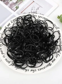 200入組女士素色休閒一次性髮圈適用於日常生活 - 黑色 - 查看 1