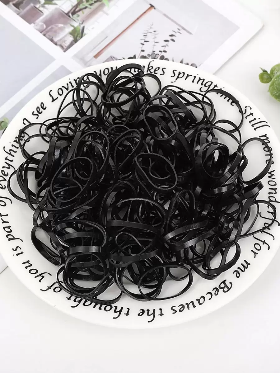200入組女士素色休閒一次性髮圈適用於日常生活 - 黑色 - 查看 1