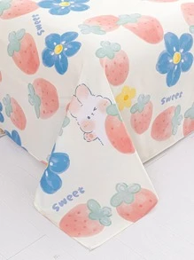 1入组花卉和草莓圖案床單，臥室卡通可愛布藝床上用品床單 - 彩色 - 查看 3