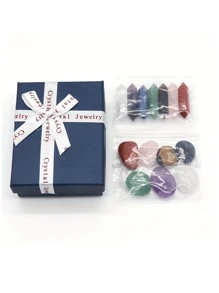 14入組/套脈輪水晶翻滾雙點治療能量瑜伽天然石禮盒