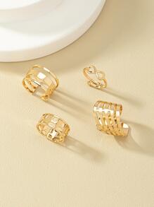 4pcs/set Star & Infinity Symbol Decor Ring - Yellow Gold - View 3