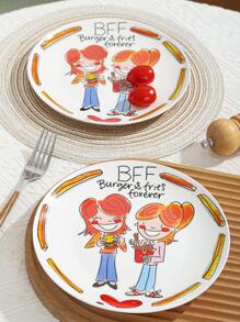 1pc Cartoon Graphic Round Plate - Multicolor - View 4