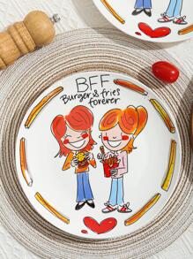 1pc Cartoon Graphic Round Plate - Multicolor - View 5