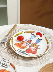 1pc Cartoon Graphic Round Plate - Multicolor - View 3