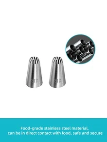 2pcs Solid Color Piping Nozzle, Modern Stainless Steel Icing Piping Nozzle Tip For Kitchen Baking - Silver - View 4