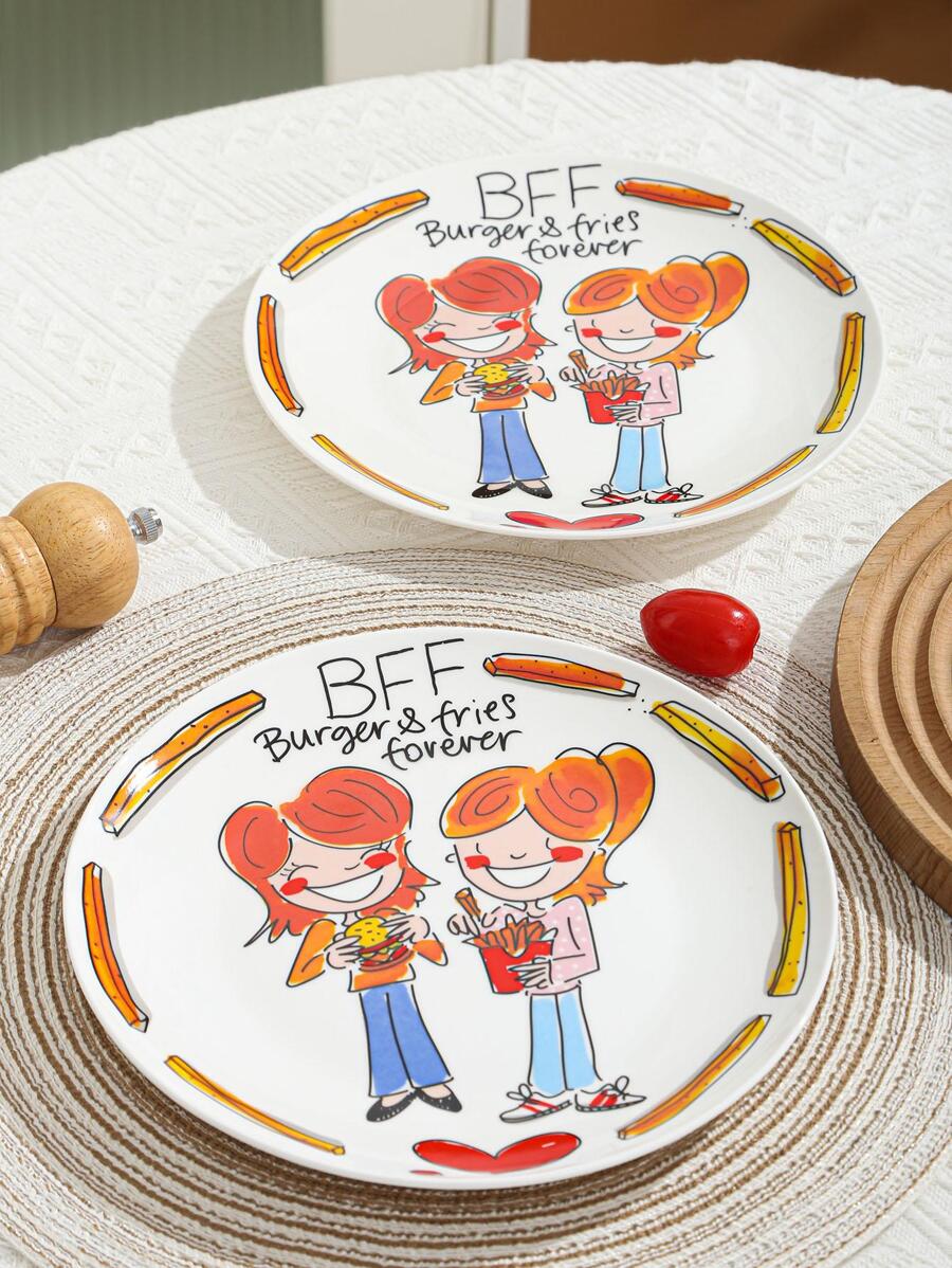 1pc Cartoon Graphic Round Plate - Multicolor - View 1