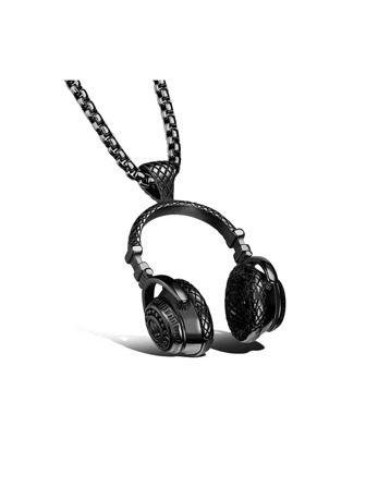 1Pc Funky Headphone Pendant Necklace For Men For Theme Party Zinc Alloy Black
