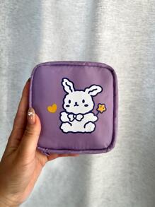 1pc Cartoon Rabbit Print Sanitary Napkin Storage Bag - Purple - View 1