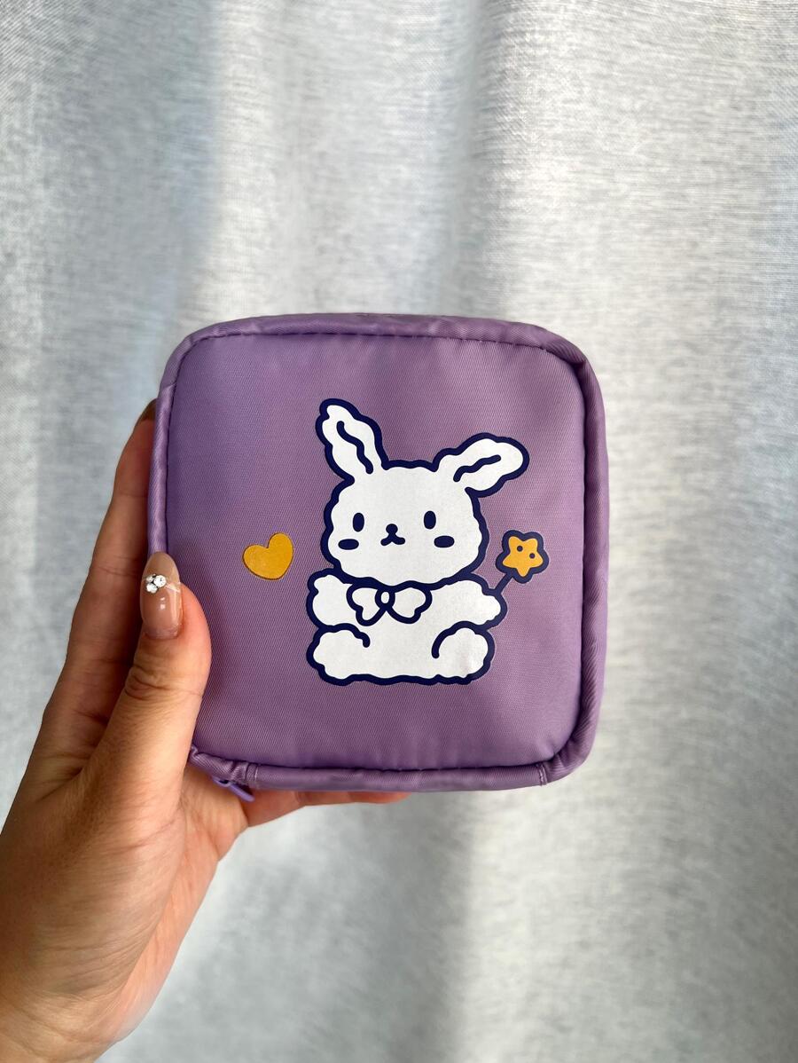 1pc Cartoon Rabbit Print Sanitary Napkin Storage Bag - Purple - View 1