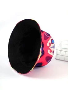 1pc Women Abstract Print Casual Bucket Hat For Daily Life - Red - View 3