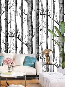 1 tờ giấy dán tường in hình cây, cuộn keo dán tường PVC hiện đại dùng để trang trí nhà cửa, miếng dán cải tạo, tấm ốp tường lột, giấy dán tường, giấy dán tường, vật dụng trang trí mùa xuân làm mới ngôi nhà của bạn, miếng dán trang trí Rama - Đen và trắng - Xem 1