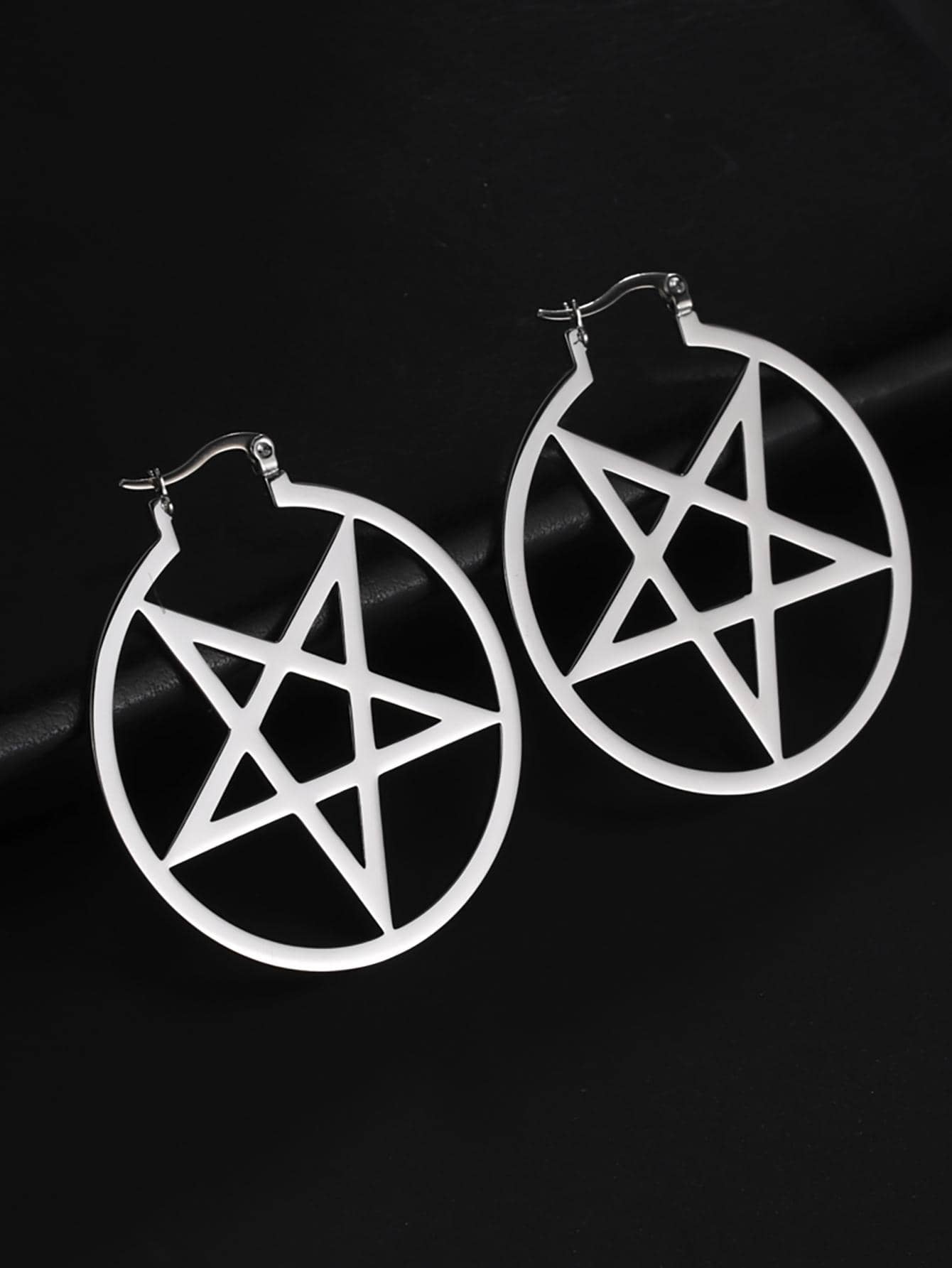 1對極簡星形裝飾圓耳環適合女士適用於日常首飾配件 - 銀色 - 查看 1