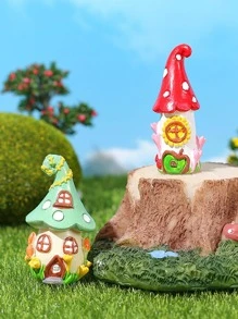 2入組蘑菇屋形微型花園雕像，現代ABS花園裝飾品 - 白色 - 查看 1